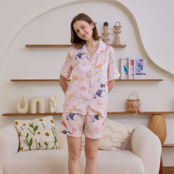 ชุดนอน Muslin Pajamas Silk Satin รุ่น Sweet Kitty Dreams (N5158 T5158 K5158) | ชุดผู้หญิง