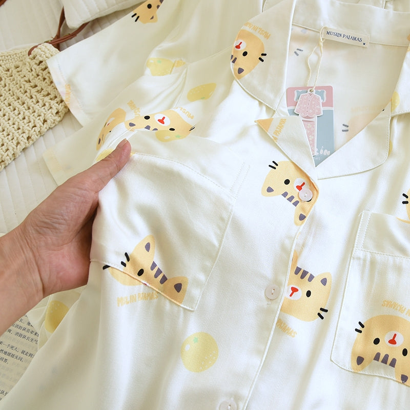 ชุดนอน Muslin Pajamas Organic bamboo รุ่น Cat and Orange (A1067 B1067 E1067) | ชุดนอนผู้หญิง