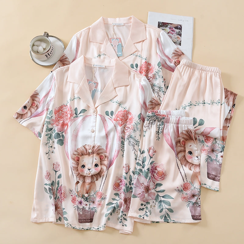 ชุดนอน Muslin Pajamas Silk Satin รุ่น Lion Rose (N5171 T5171) | ชุดนอนผู้หญิง