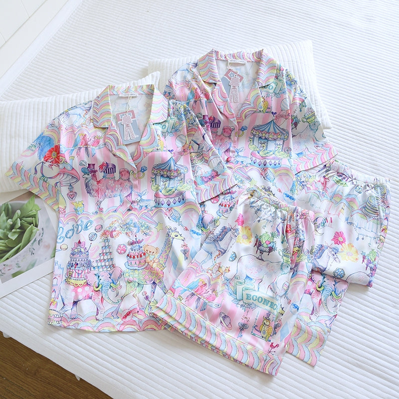 ชุดนอน Muslin Pajamas Silk Satin รุ่น Magical Zoo Fair (N2190 T2190) | ชุดนอนชุดเที่ยว,ชุดผู้หญิง