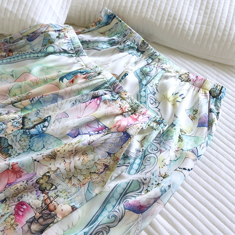 ชุดนอน Muslin Pajamas Silk Satin รุ่น Butterfly Garden Muse (N2193 T2193) | ชุดนอนผู้หญิง