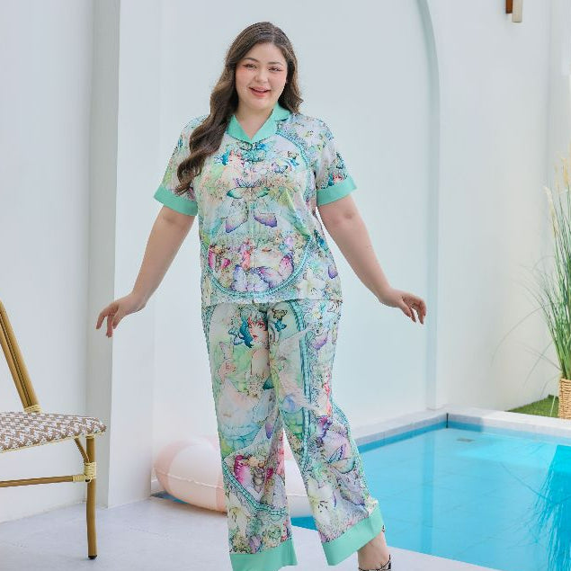 ชุดนอน Muslin Pajamas Silk Satin รุ่น Butterfly Garden Muse (N2193 T2193) | ชุดนอนผู้หญิง