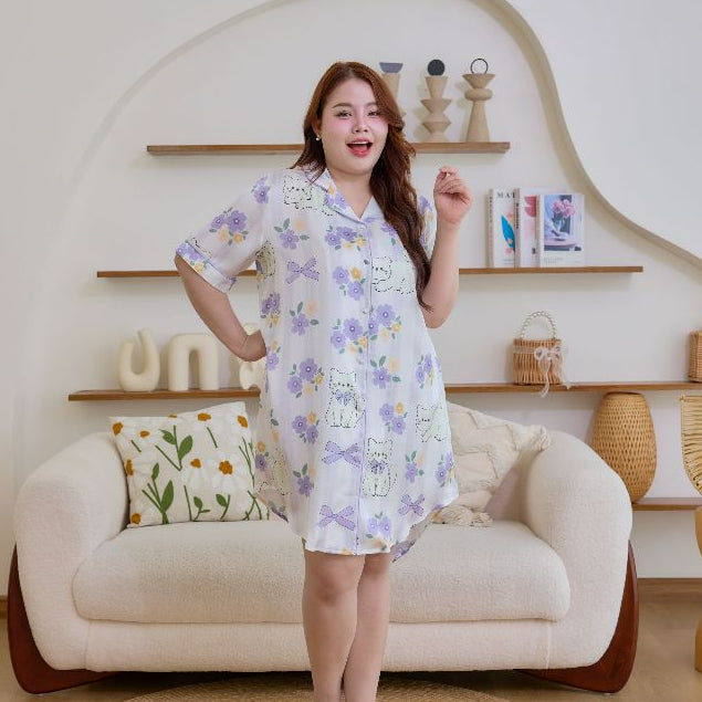 ชุดนอน Muslin Pajamas Silk Satin รุ่น Kitty Lavender (N5161 T5161 K5161) | ชุดนอนผู้หญิง