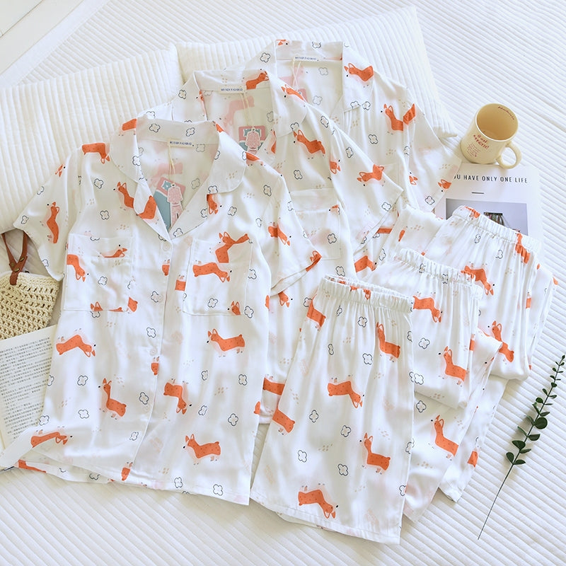 ชุดนอน Muslin Pajamas Organic bamboo รุ่น Four legged Besties (A1072 B1072 E1072) | ชุดนอนผู้หญิง