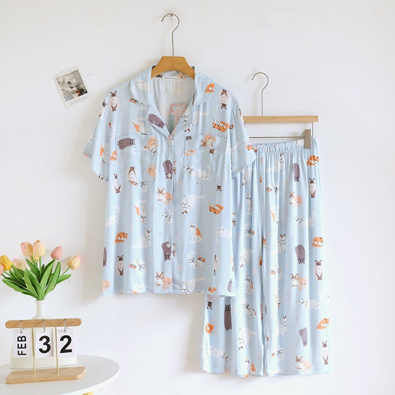ชุดนอน Muslin Pajamas Organic bamboo รุ่น The Cat Gang (A1073 B1073 E1073) | ชุดนอนผู้หญิง