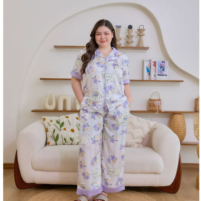 ชุดนอน Muslin Pajamas Silk Satin รุ่น Kitty Lavender (N5161 T5161 K5161) | ชุดนอนผู้หญิง
