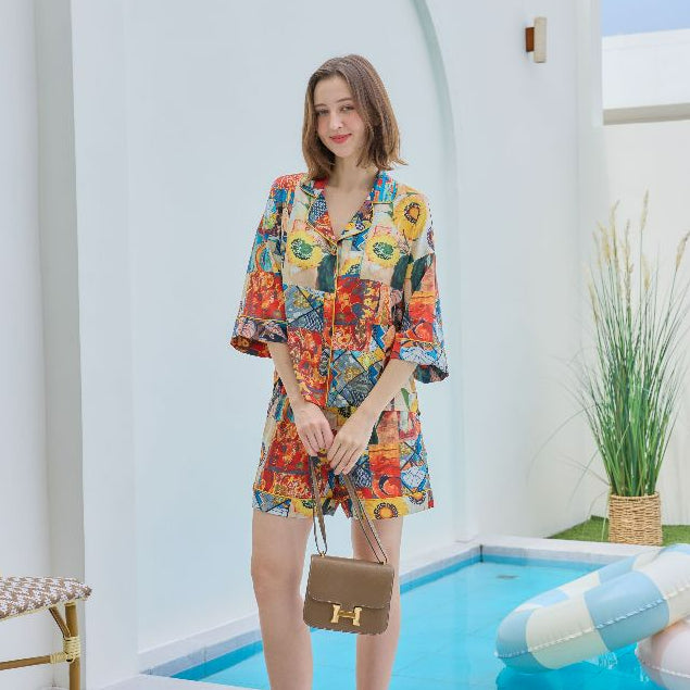 ชุดนอน Muslin Pajamas Silk Satinรุ่น Picasso(W330 V330 L330 K330 R330)|ชุดนอนผู้หญิง,ชุดนอนชุดเที่ยว