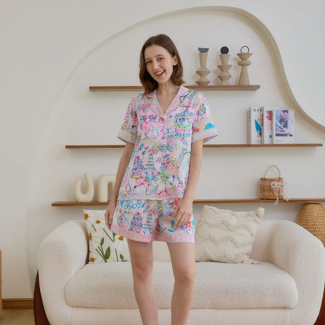 ชุดนอน Muslin Pajamas Silk Satin รุ่น Magical Zoo Fair (N2190 T2190) | ชุดนอนชุดเที่ยว,ชุดผู้หญิง