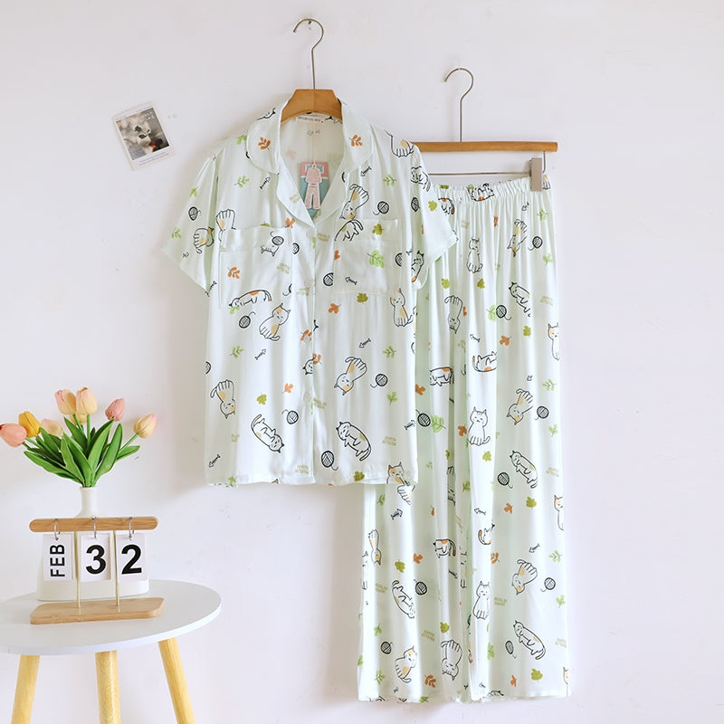 ชุดนอน Muslin Pajamas Organic bamboo รุ่น Mischievous Cat (A1070 B1070 E1070) | ชุดนอนผู้หญิง