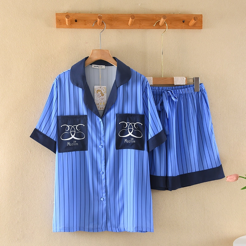 ชุดนอน Muslin Pajamas Silk Satin รุ่น Elegant Stripes (N3307 T3307 P3307) | ชุดนอนผู้หญิง