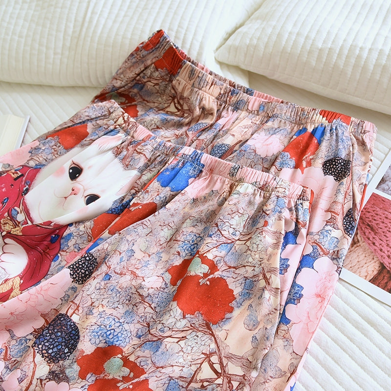 ชุดนอน Muslin Pajamas Silk Satin รุ่น Cat of the Blossom Realm (W2188 V2188) | ชุดนอนชุดเที่ยว