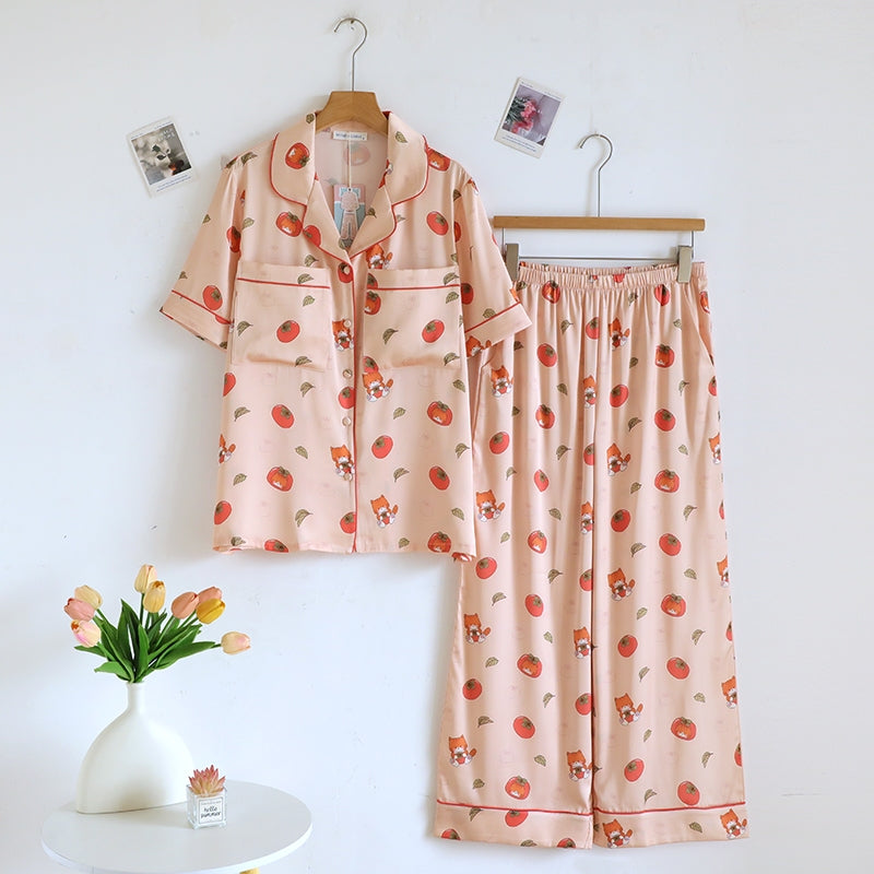 ชุดนอน Muslin Pajamas Silk Satin รุ่น Tomato Kitty (N5172 T5172) | ชุดนอนผู้หญิง