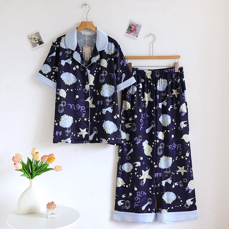 ชุดนอน Muslin Pajamas Silk Satin รุ่น Marine beauty (N5173 T5173 L5173 K5173) | ชุดนอนผู้หญิง